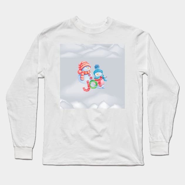 Snowman Celebrates Christmas In Snow Long Sleeve T-Shirt by justrachna